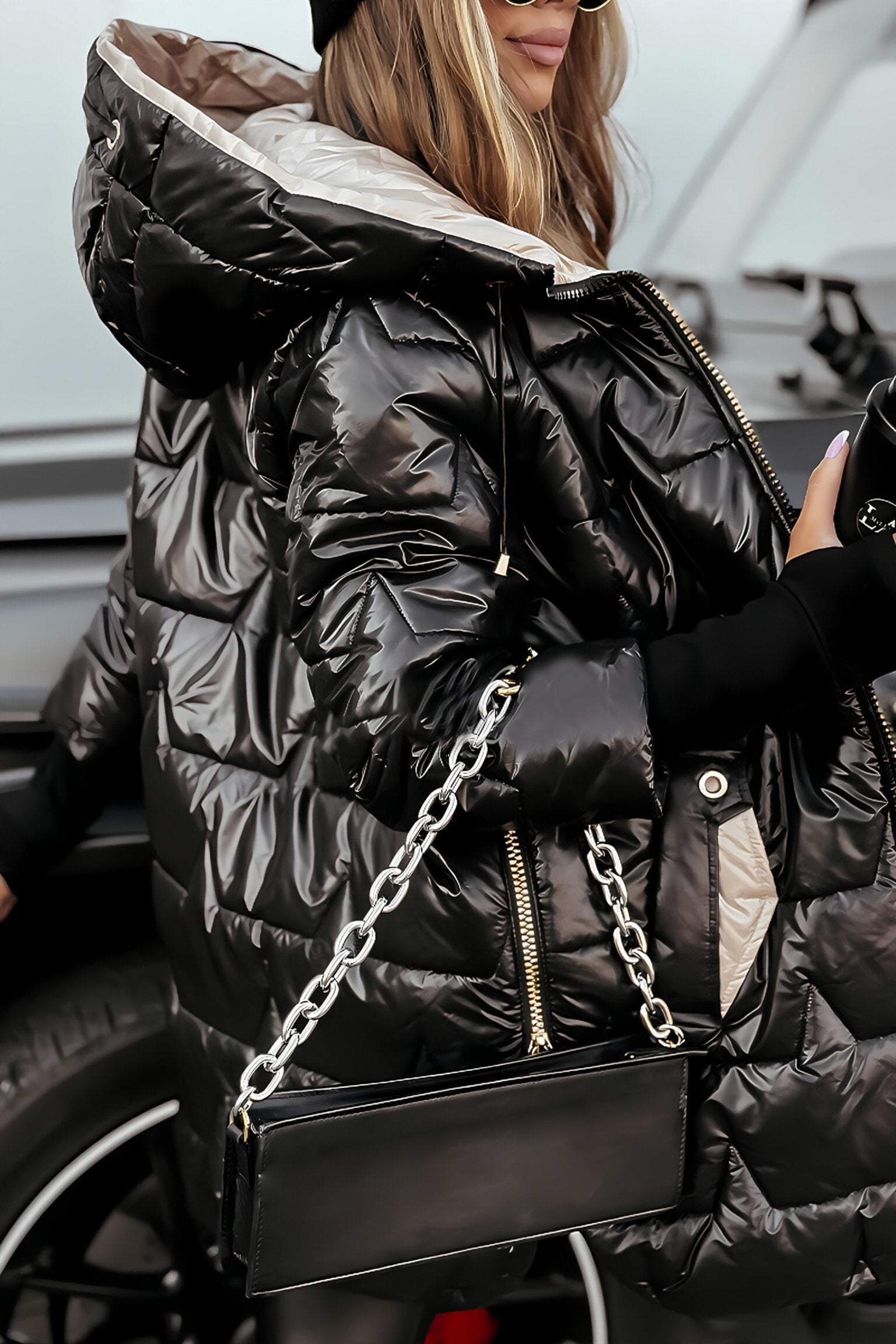 Manteau Réversible à Capuche Coupe Slim Homme