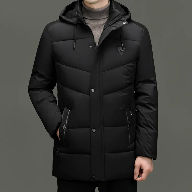 Veste Matelassée à Capuche avec Fermeture Zip et Boutons Homme