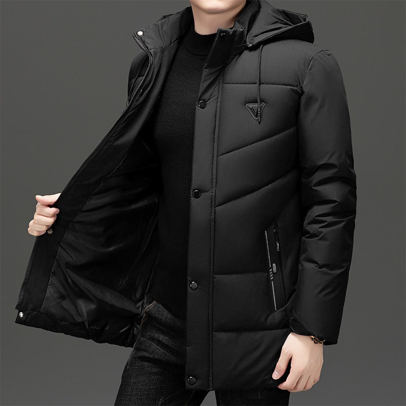 Veste Matelassée à Capuche avec Fermeture Zip et Boutons Homme