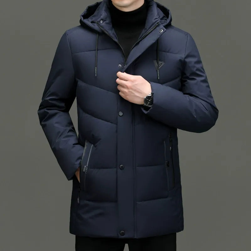 Veste Matelassée à Capuche avec Fermeture Zip et Boutons Homme