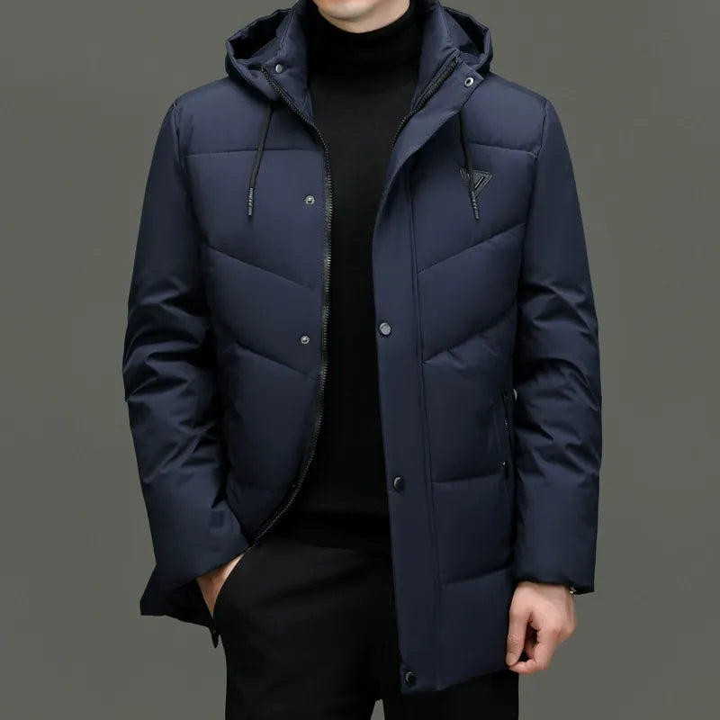 Veste Matelassée à Capuche avec Fermeture Zip et Boutons Homme