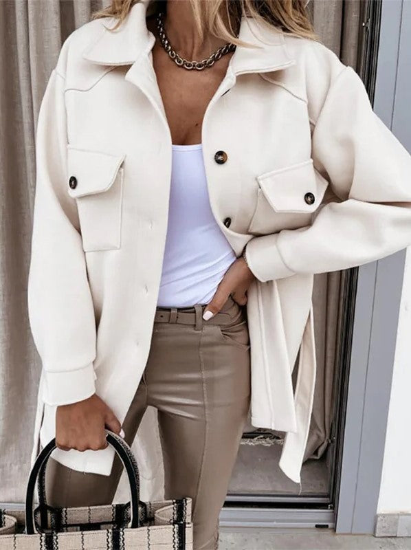 Veste Longue à Boutons Structurés pour femmes