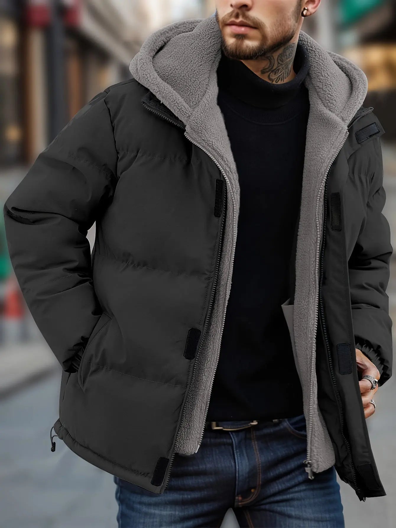Veste Matelassée à Capuche Doublée Polaire Homme