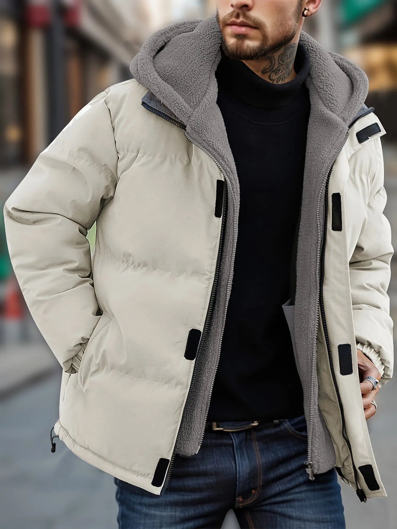 Veste Matelassée à Capuche Doublée Polaire Homme