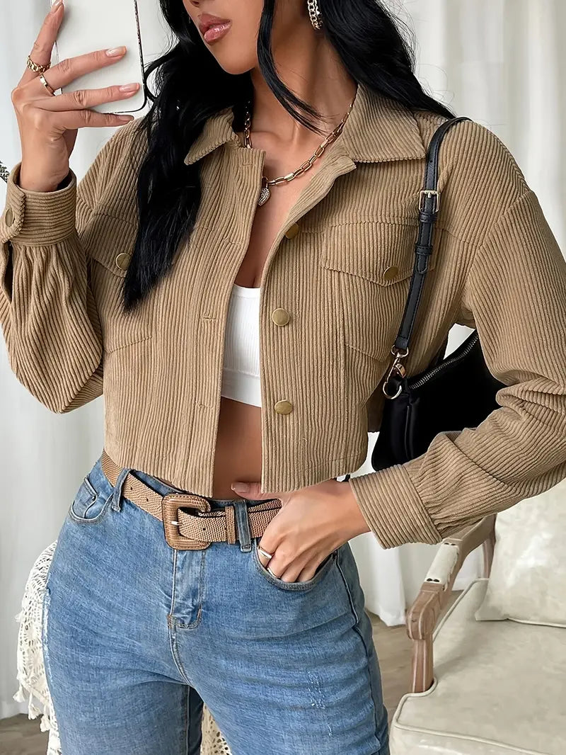 Veste Courte en Velours Côtelé Femme