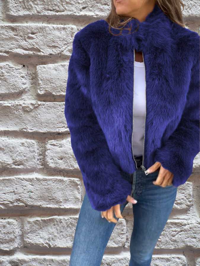 Veste courte en fausse fourrure femme