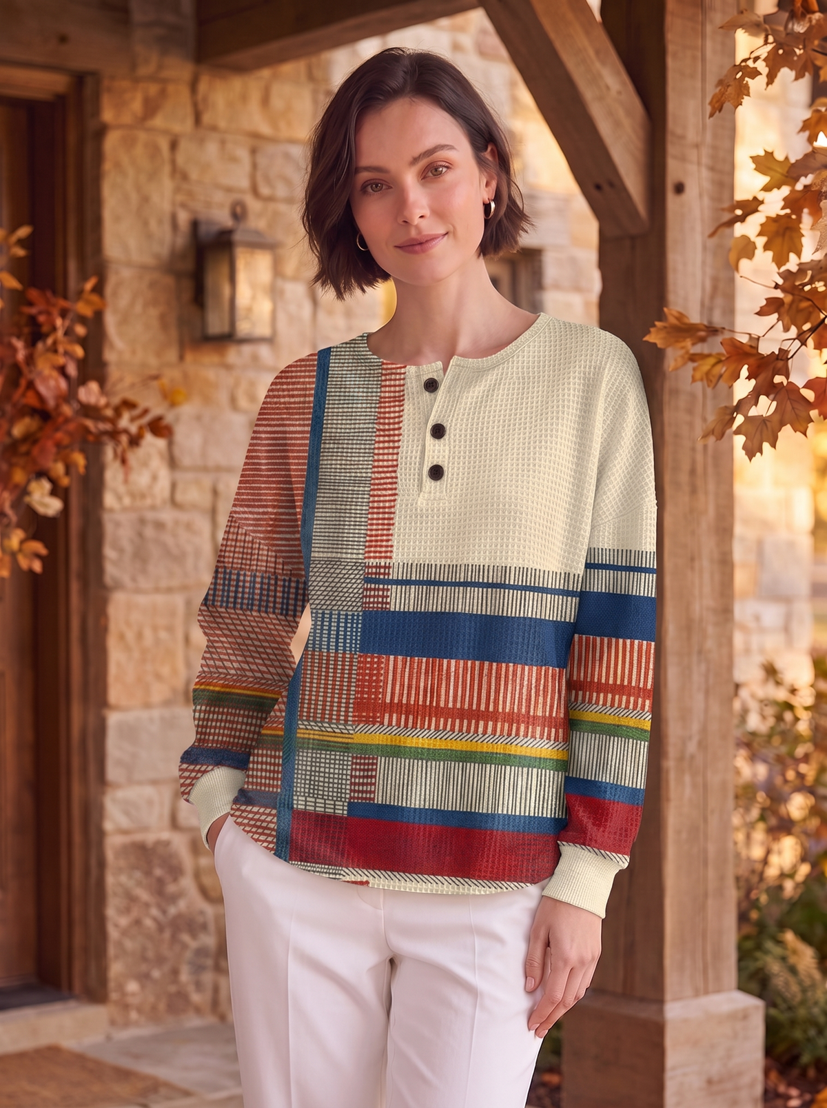 Patterned Waffle-Knit Top Women
