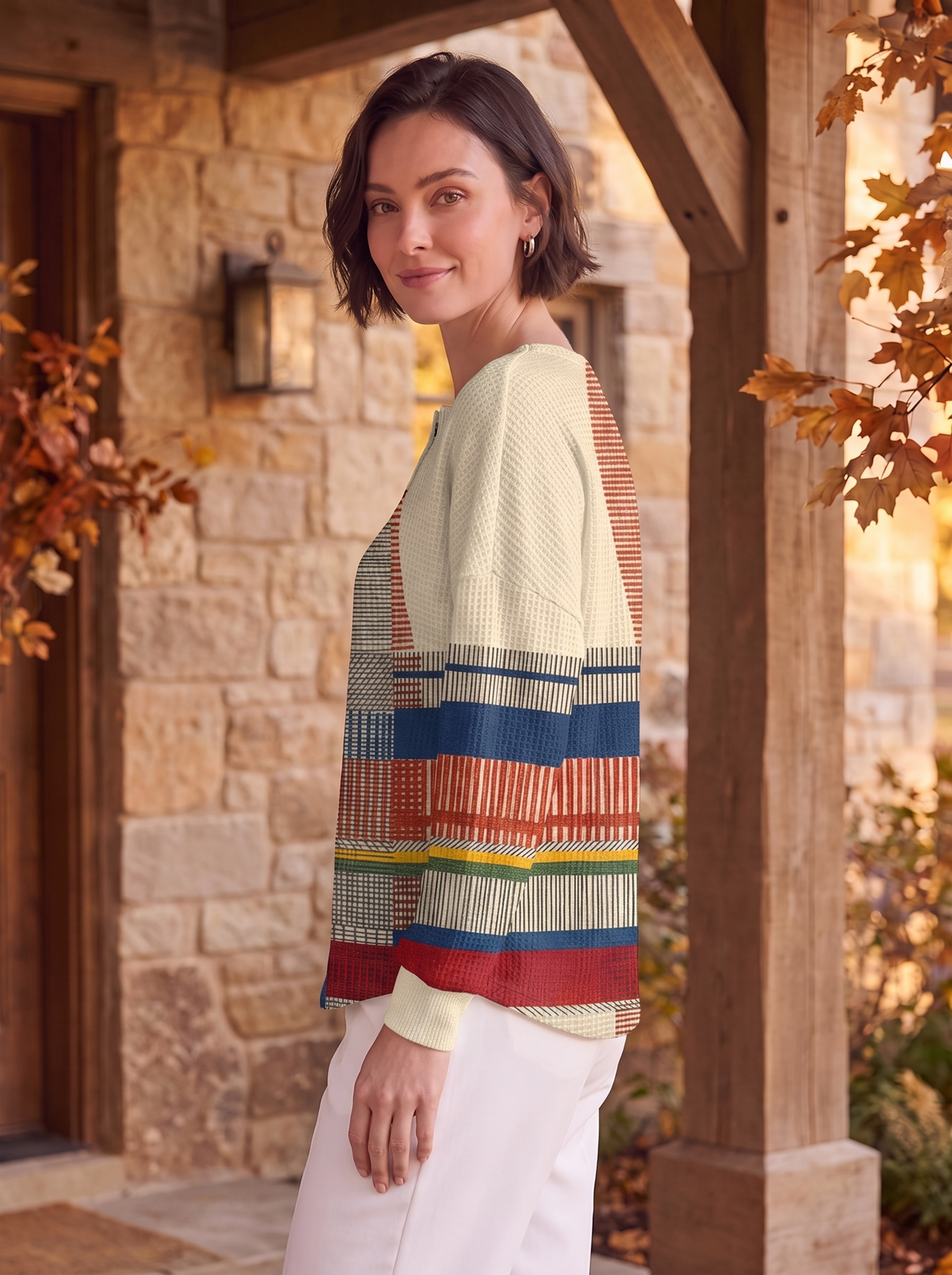 Patterned Waffle-Knit Top Women