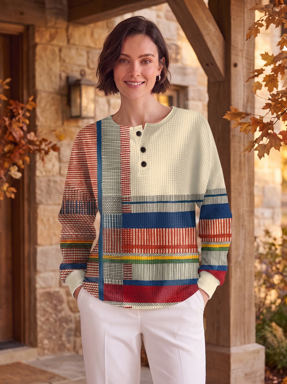 Patterned Waffle-Knit Top Women
