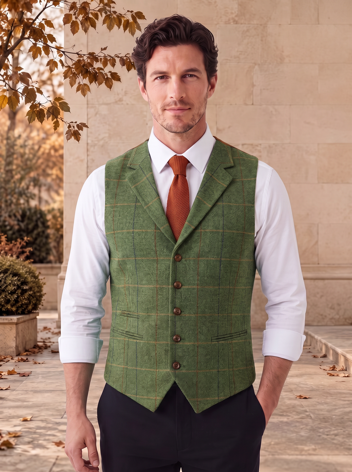 Wool Waistcoat Button Front Men