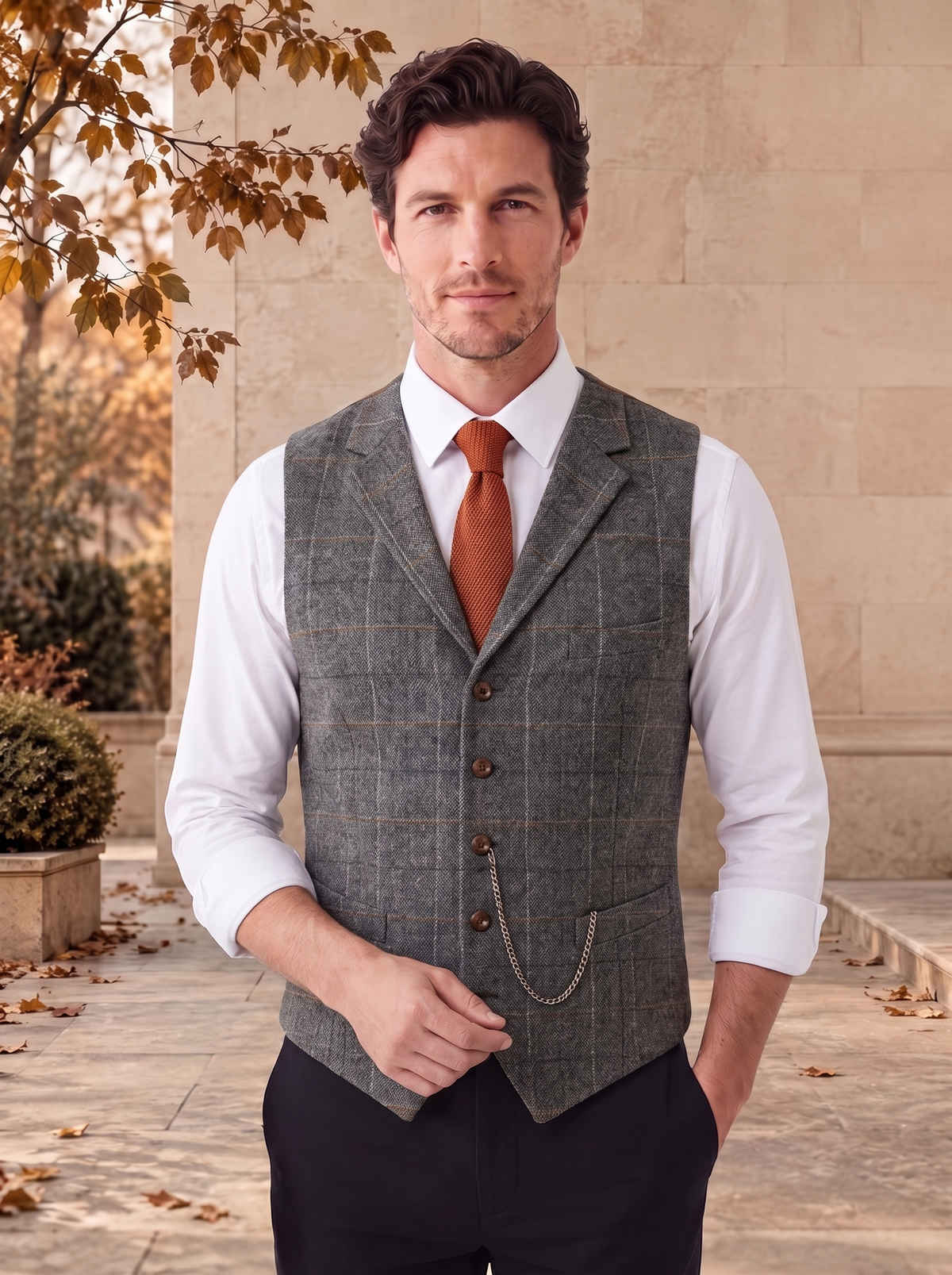 Wool Waistcoat Button Front Men