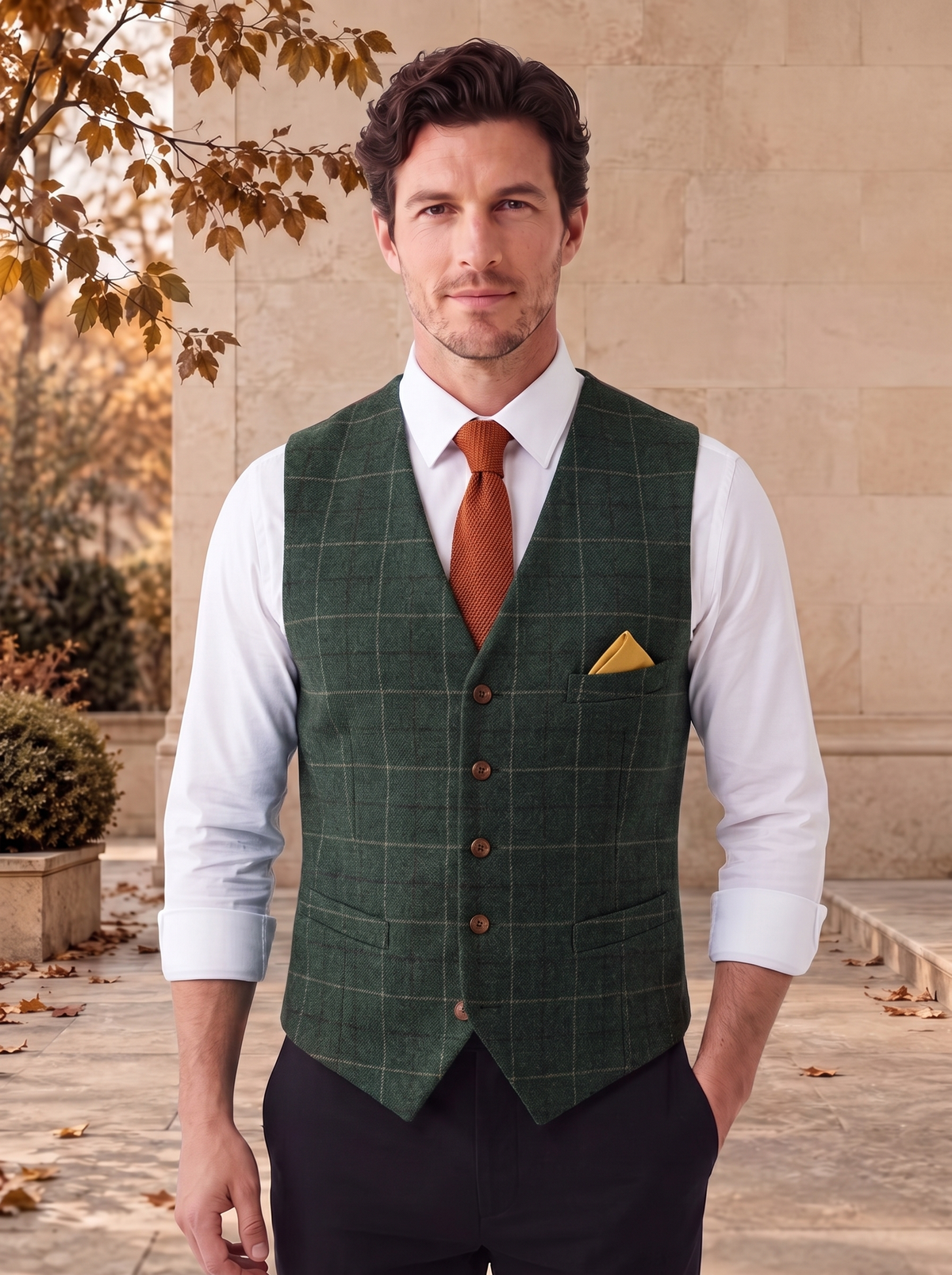 Wool Waistcoat Button Front Men