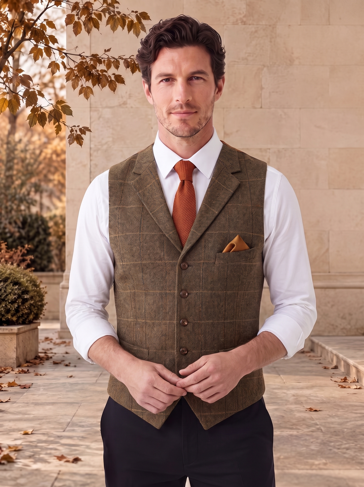 Wool Waistcoat Button Front Men