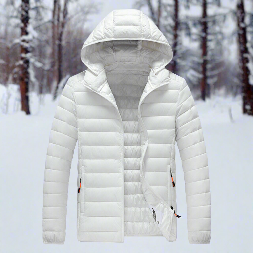 Hooded rain shell with zip pockets and adjustable waist
