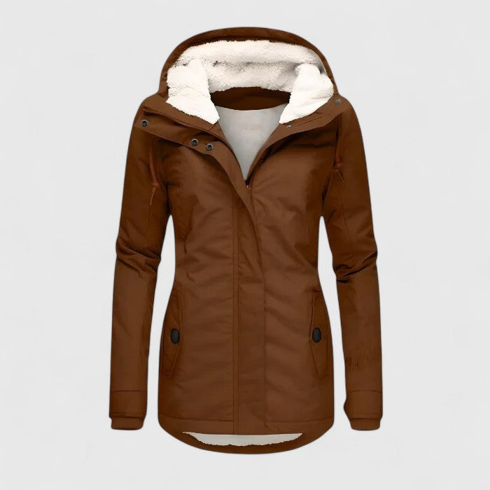 Parka jacket side view fitted style for women
