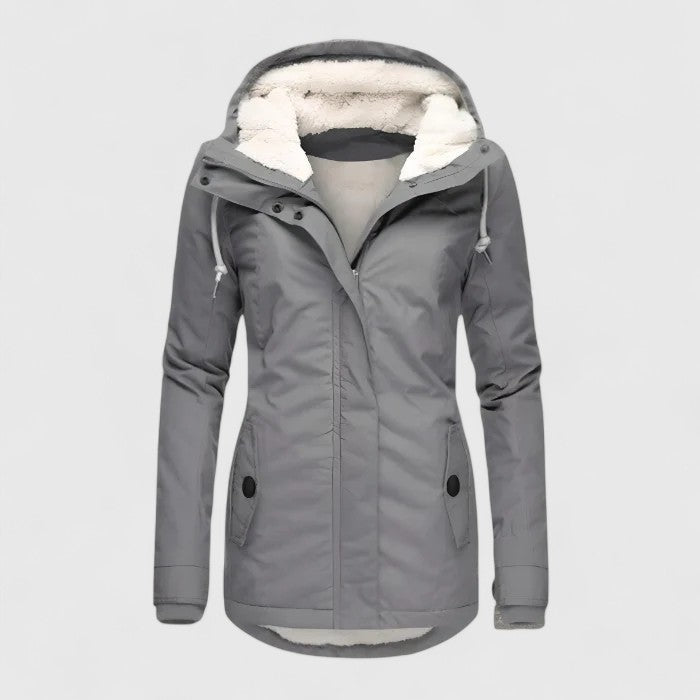 Fitted parka jacket rear view for women
