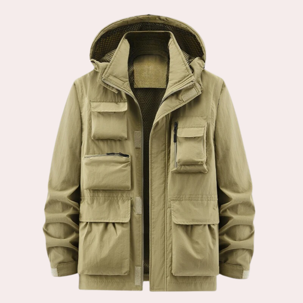 Hooded parka jacket with quilted construction for men
