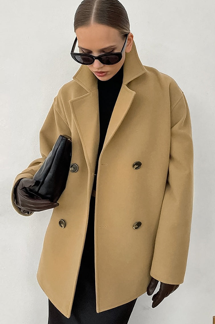 Wool blend coat with front closure oversized silhouette women
