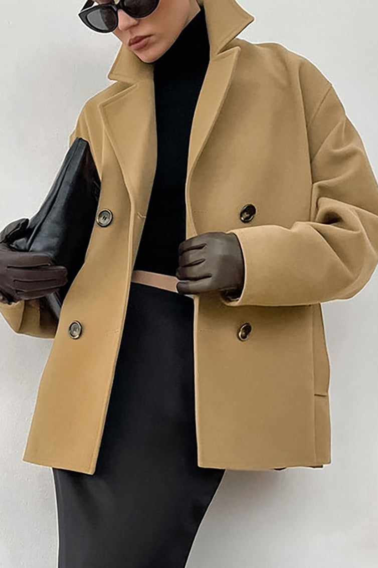 Wool blend pea jacket with hemline detail loose style women
