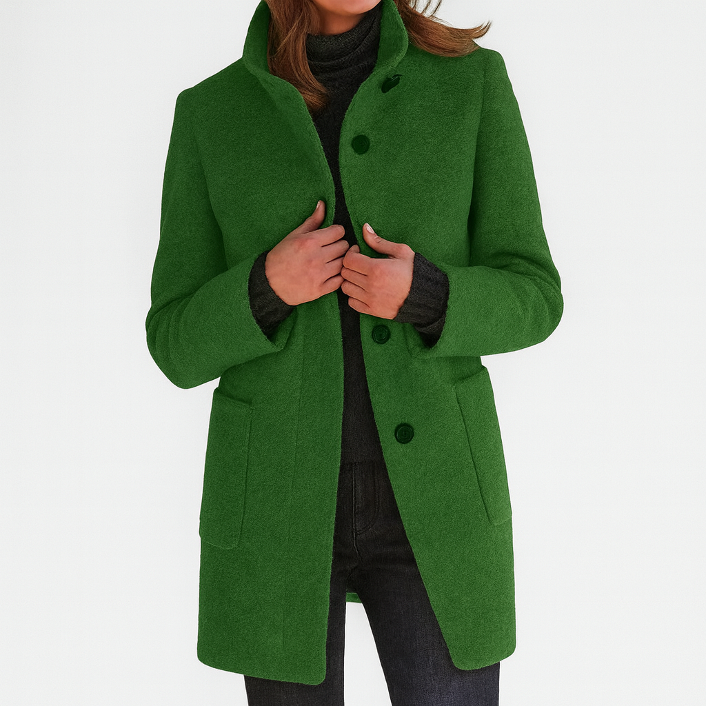 Wool blend tailored jacket featuring professional styling for women
