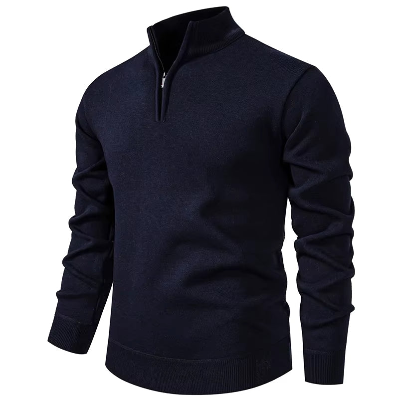 Wool blend knit sweater with textured knit pattern and collar detail in slim fit for men