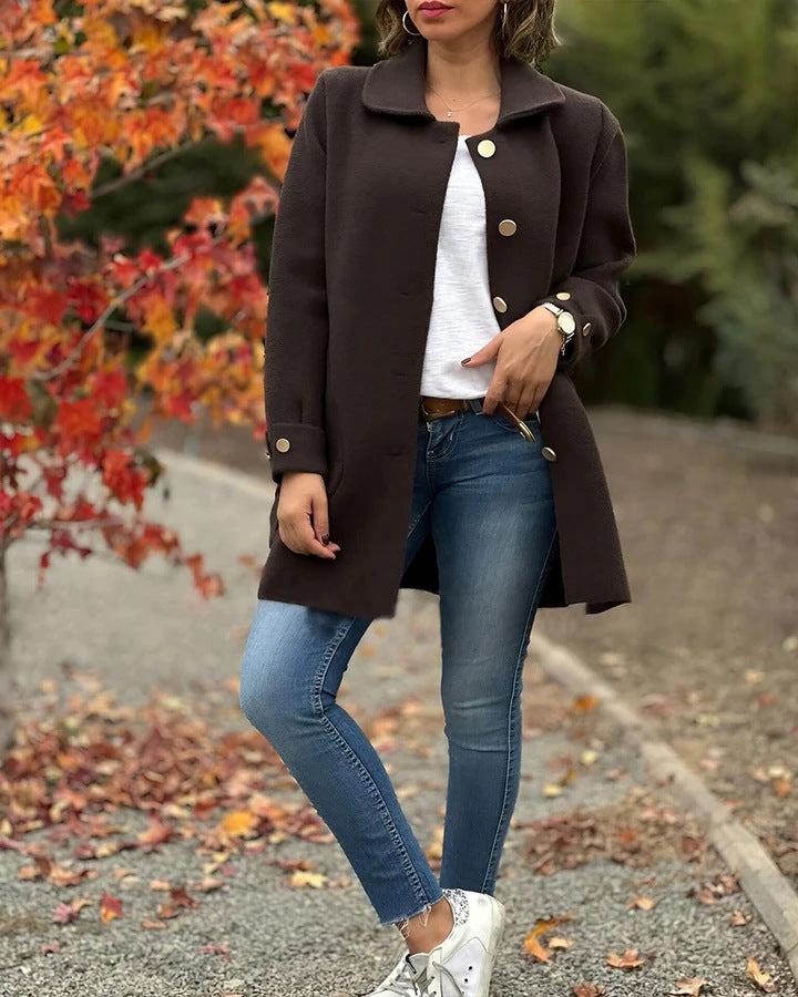Double-breasted wool coat with relaxed silhouette for women
