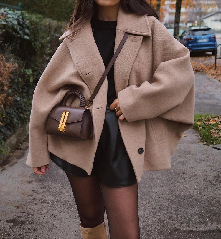 Wool blend coat with structured shoulders regular fit women
