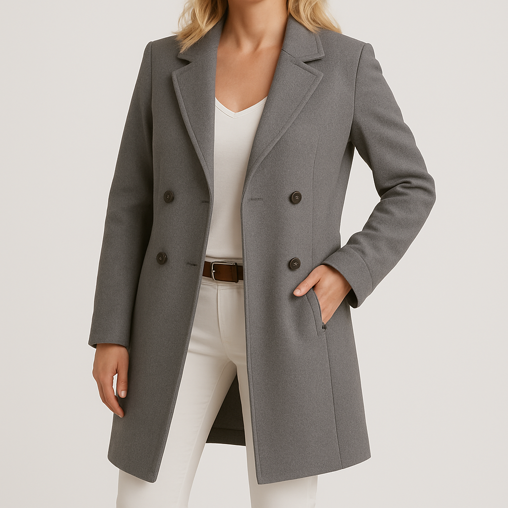  Wool coat showing back view with centre vent and tailored silhouette for women