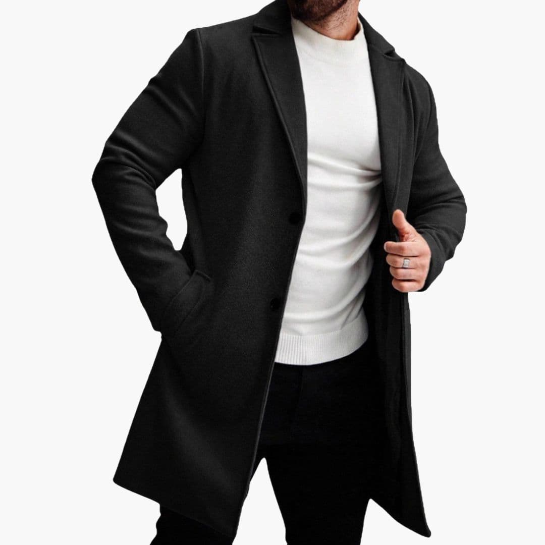 Wool overcoat with straight fit for men
