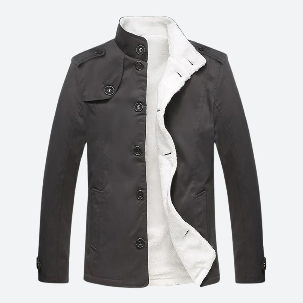 Wool winter coat with notched collar and fitted construction for men
