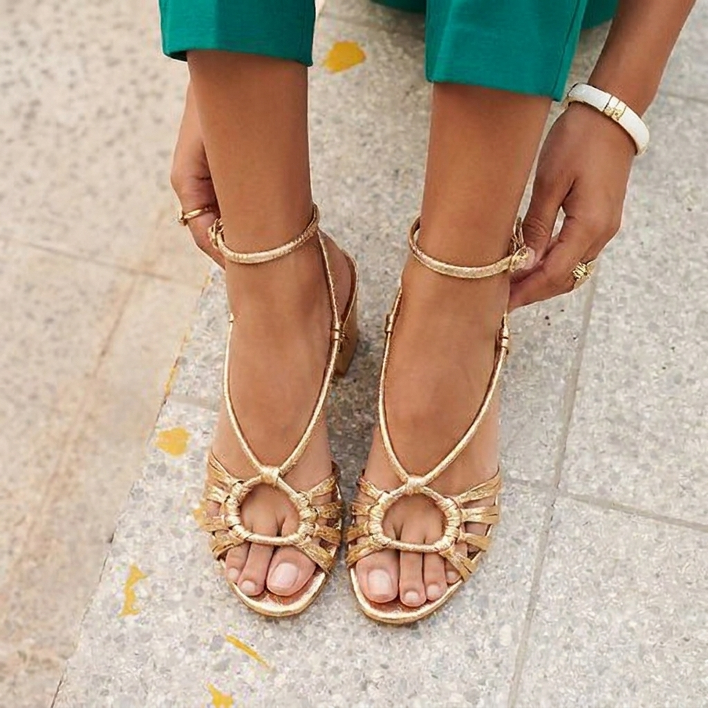 Suede sandals with a comfortable block heel and braided strap detailing for everyday summer wear