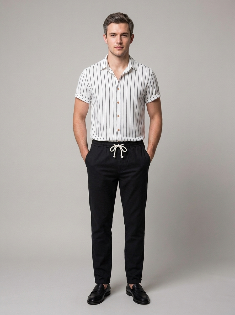 Casual men's outfit with a button front shirt