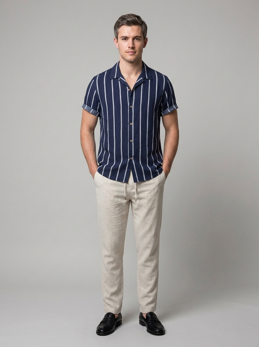 Matching shirt and trousers with a printed design