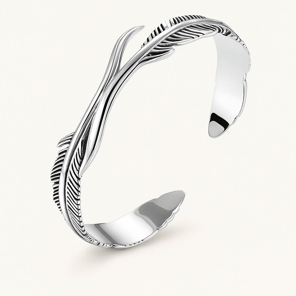 Bracelet Manchette Ouvert à Motif Plume Unisexe