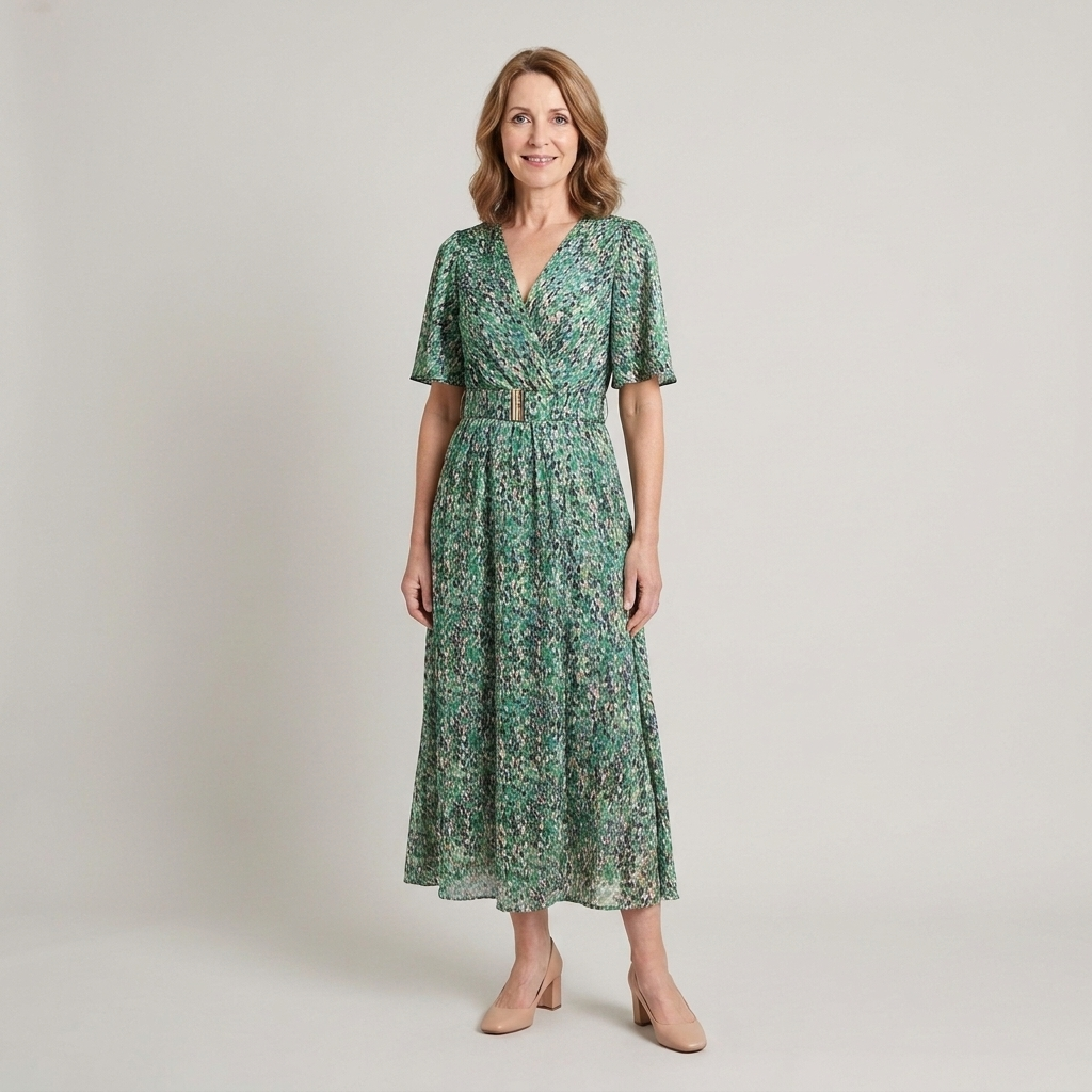 Women's elegant summer dress with a V-neck and comfortable regular fit