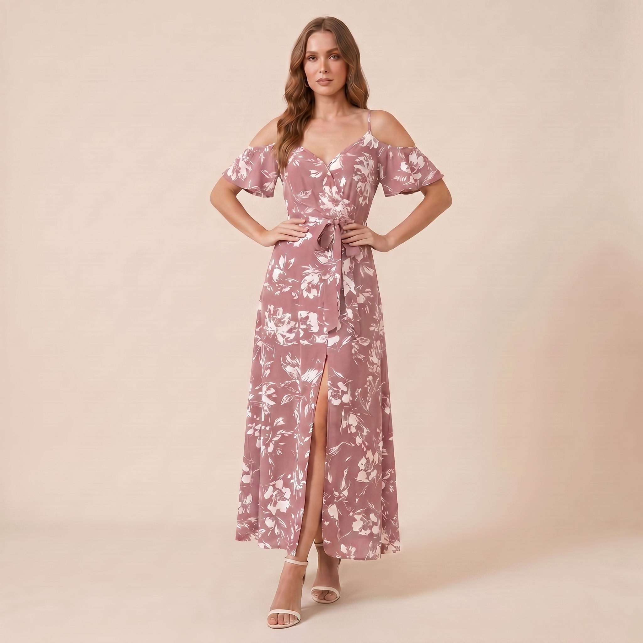 Floral print detail on women's dress