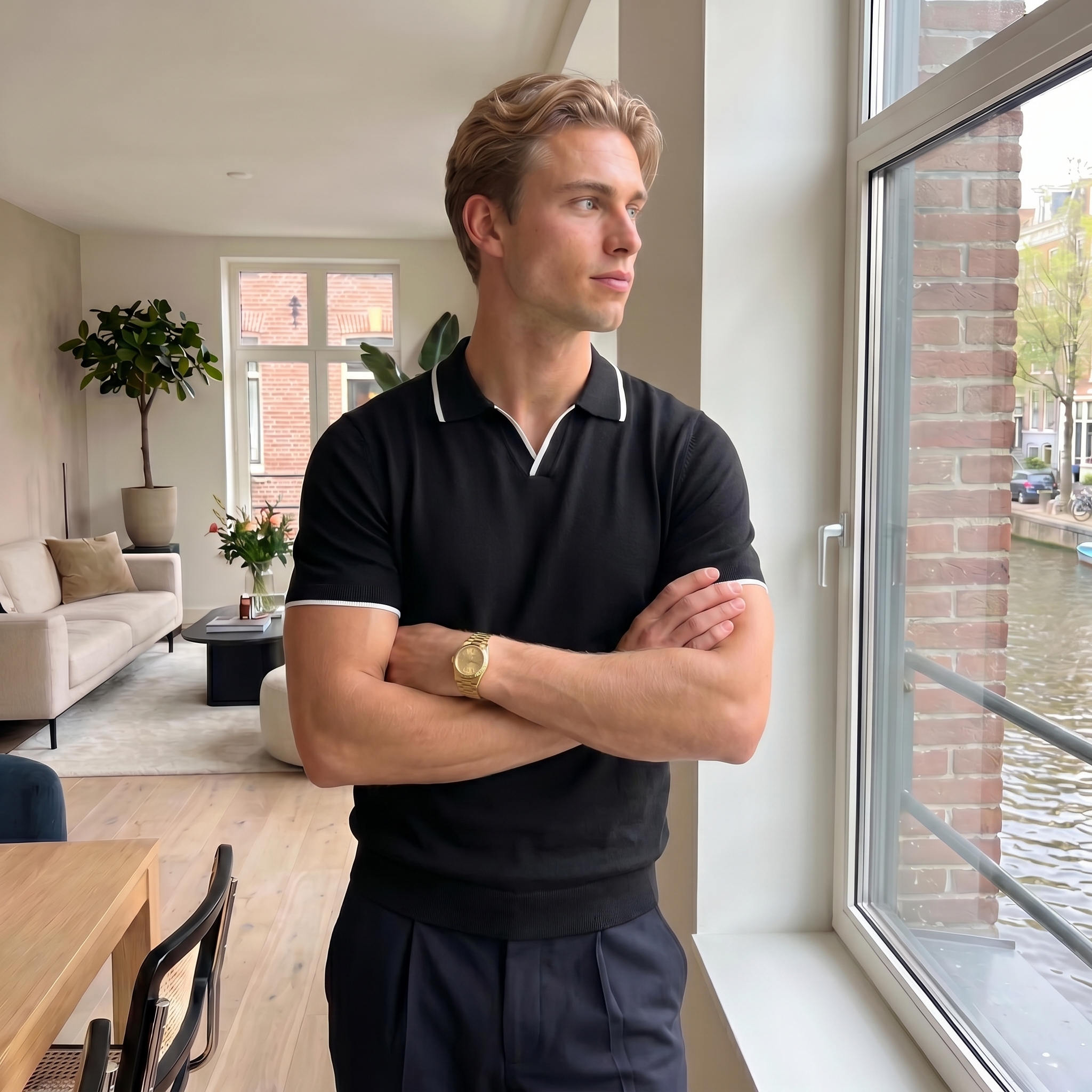 front view of men's straight fit polo shirt