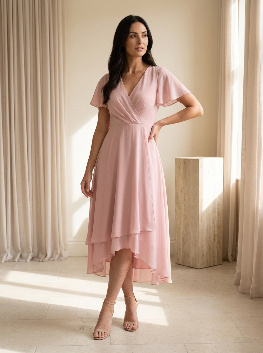 Flattering V neck dress for formal occasions