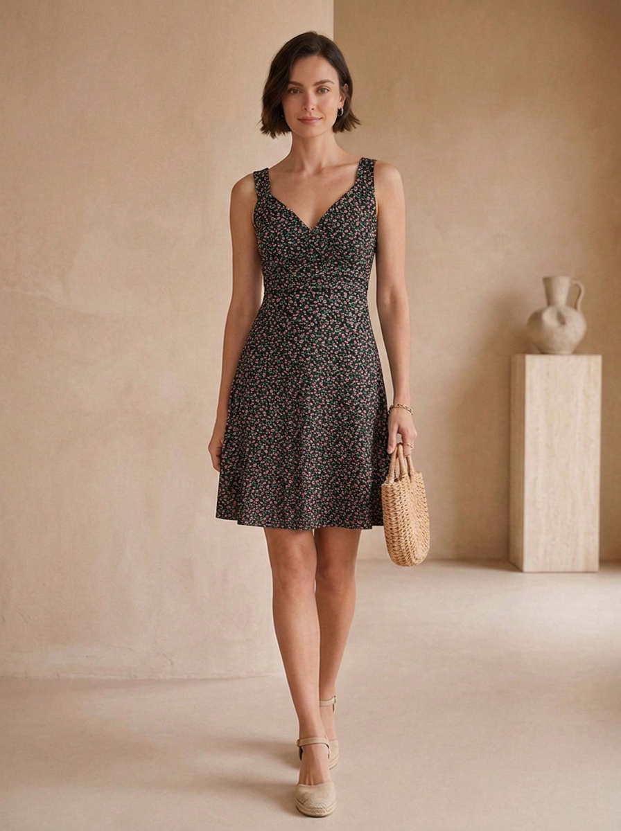 A line midi dress with an all-over floral print