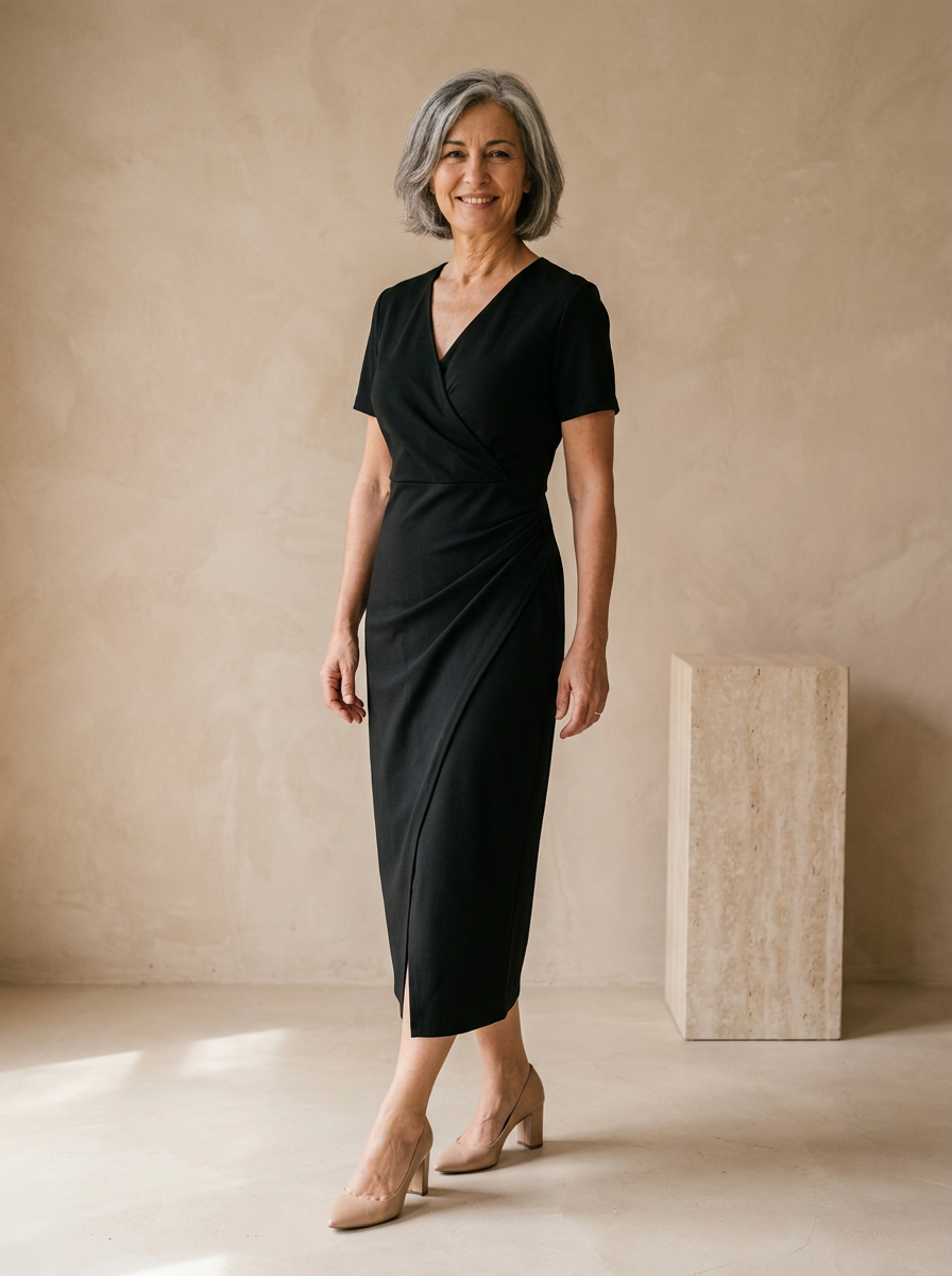 Women's short sleeve wrap midi dress