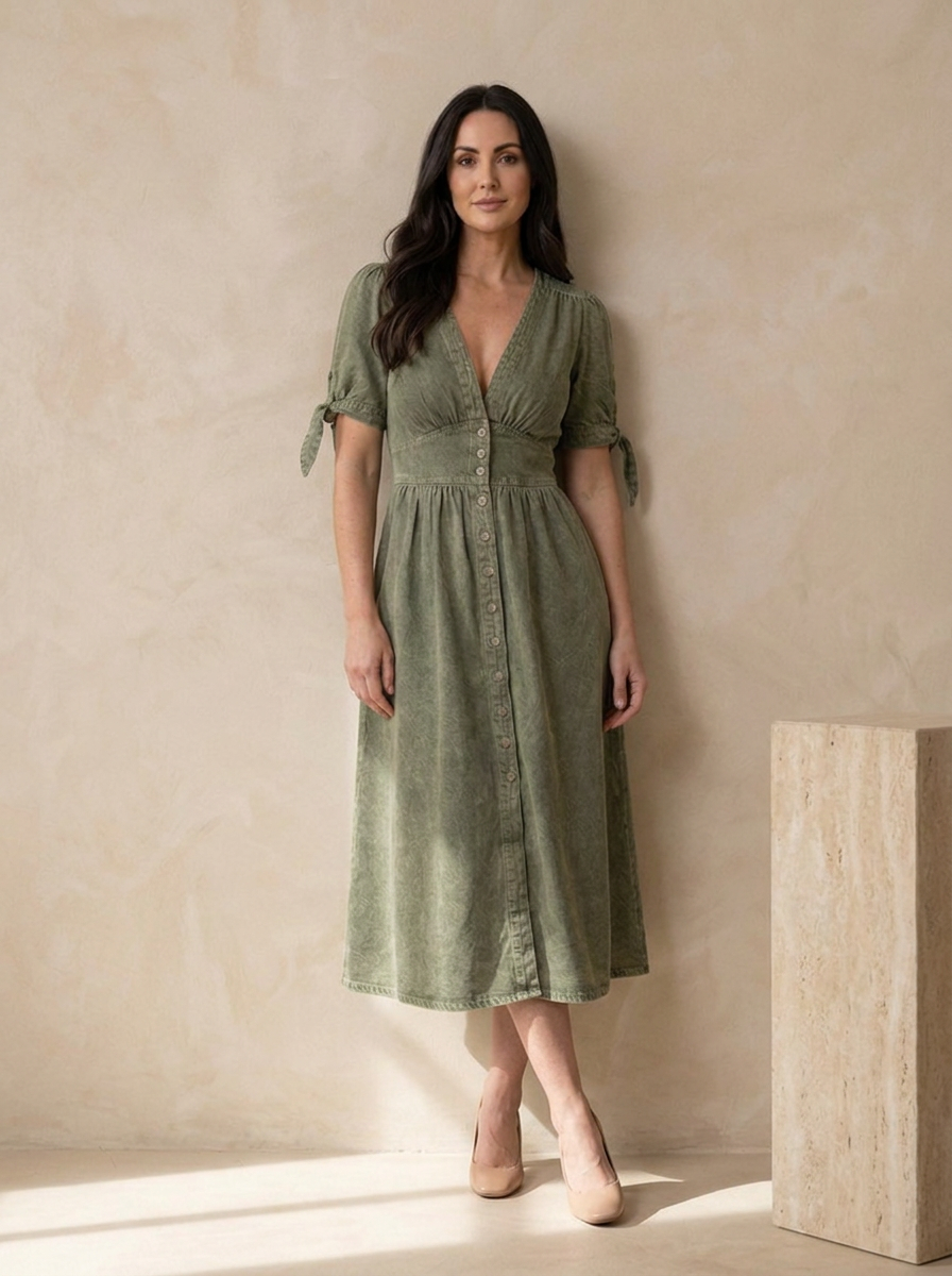 Button front denim midi dress for everyday wear