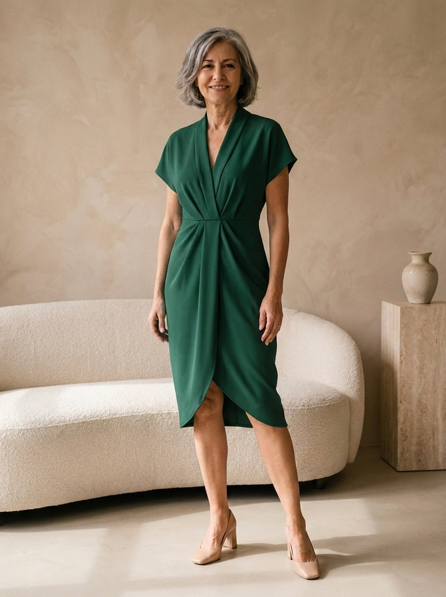 Elegant wrap midi dress with a flowing design