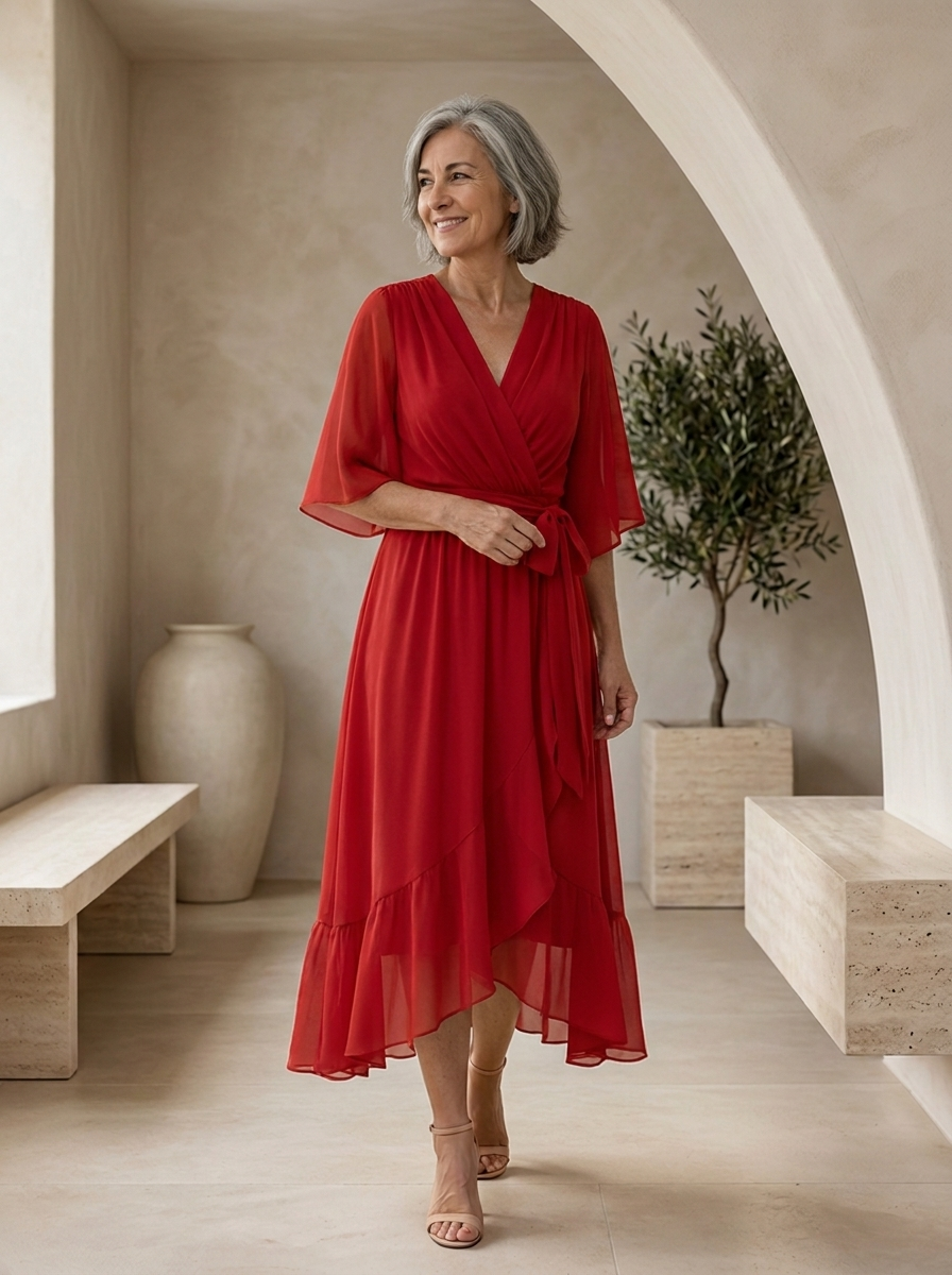 Chiffon V neck dress for work and weekend outings