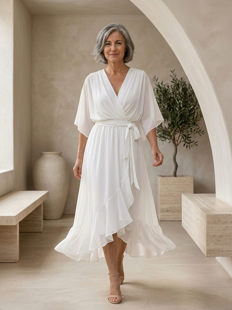 Women's chiffon V neck midi dress for special occasions