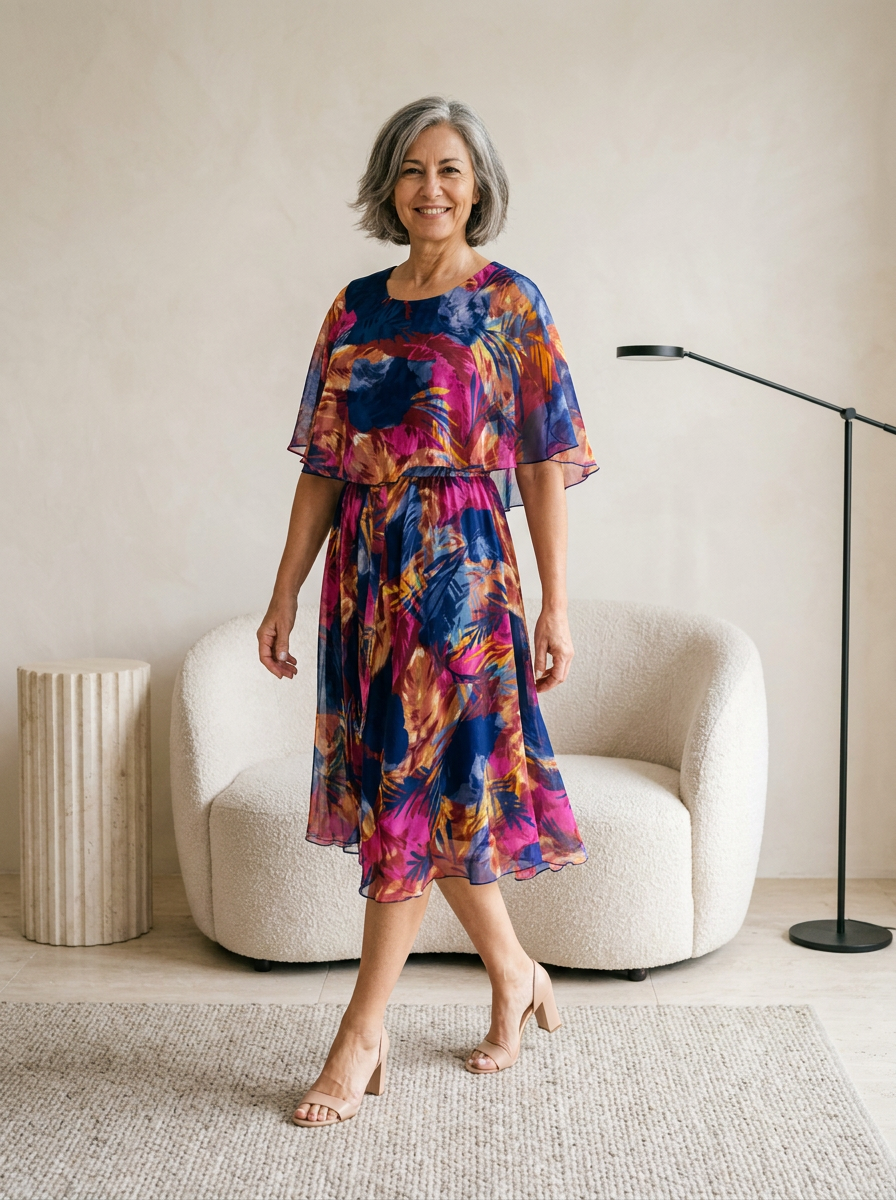 Women's plus size chiffon dress with a flowing silhouette
