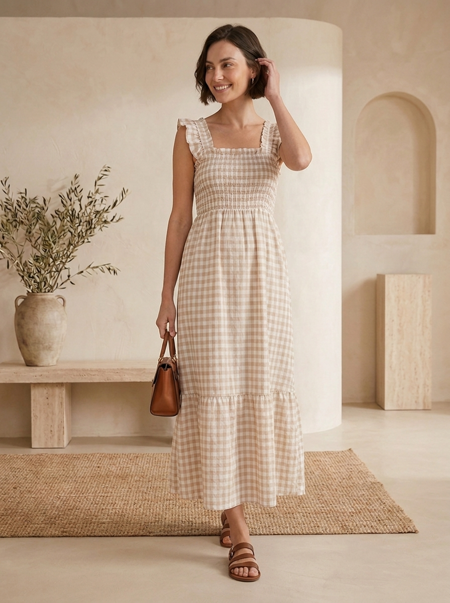 Lightweight plaid dress for warm-weather wear