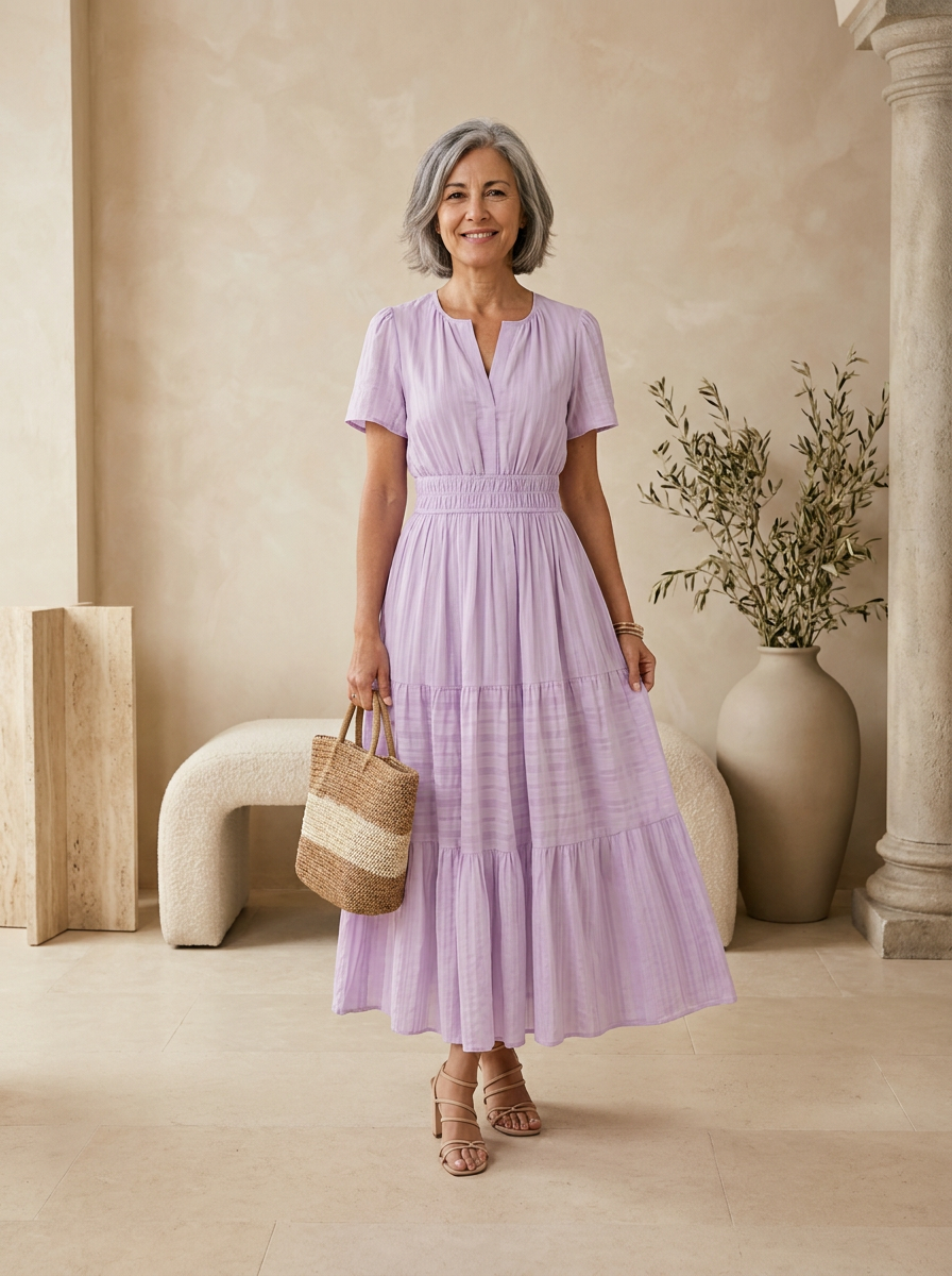 Linen blend V neck mini dress for women