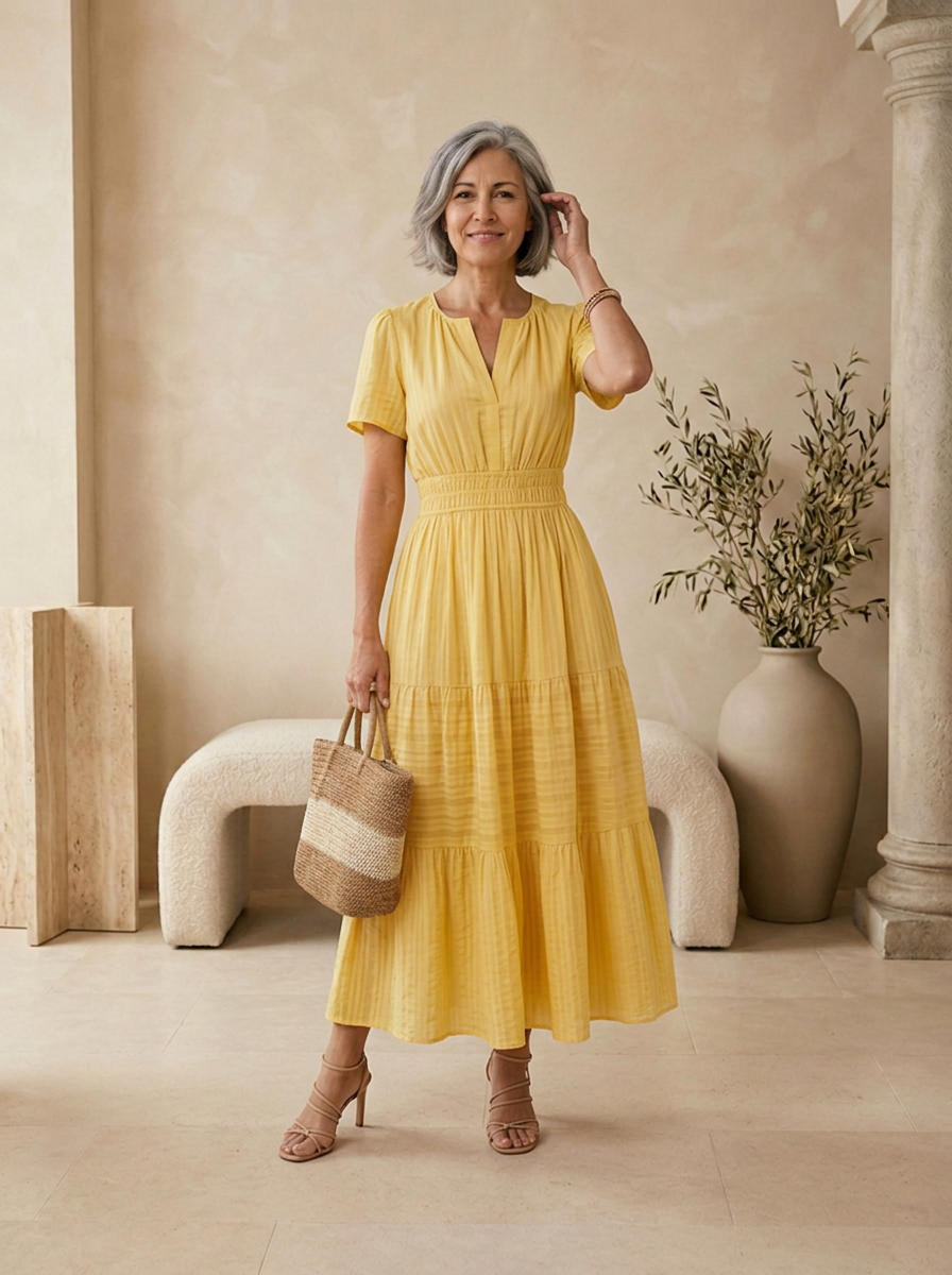 Linen blend dress designed for travel and leisure