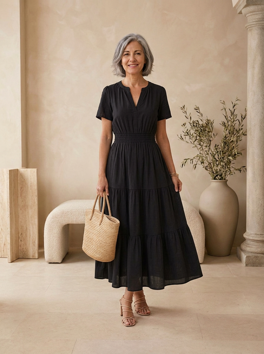 Women's breathable linen blend dress