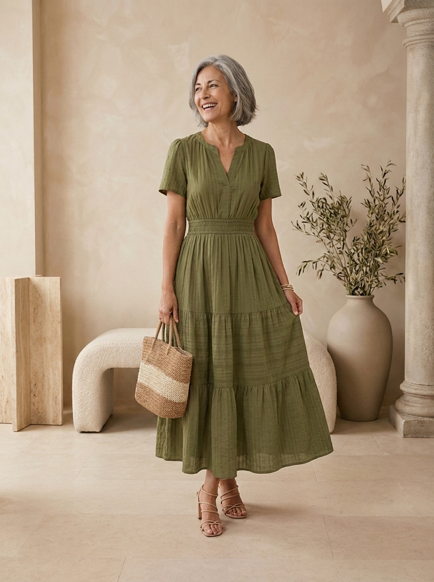 Linen blend dress for holidays and travel